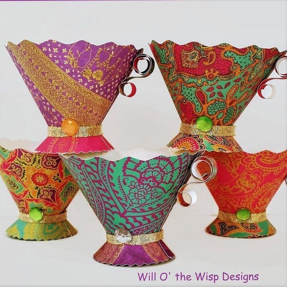 Boho Paper Tea Cups, Set of 5, Tea Party Favors Il_570xn