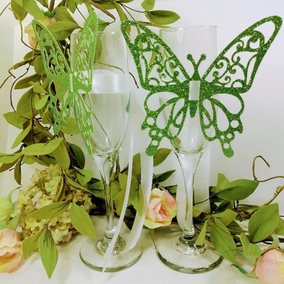 Butterfly Champagne Flute Decorations, Set of 5 Light Green Il_570xn