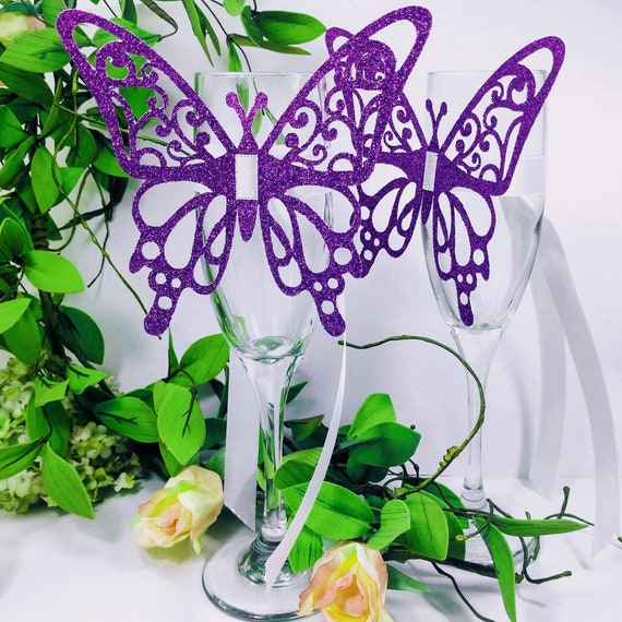Butterfly Champagne Flute Decorations, Set of 5 Purple by Will O' the