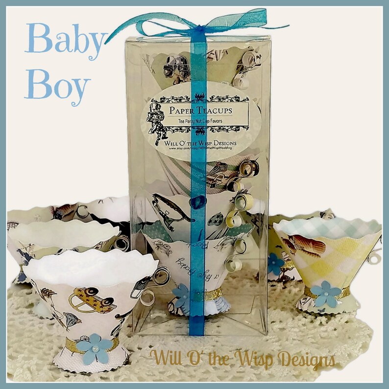 Baby Shower Paper Tea Cups, Baby Boy Shower, Set of 5 image 6
