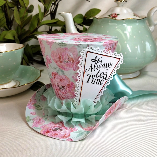 4" tall Tea Time party Hat, Ladies Tea hostess gift, Birthday, Bridal Tea, Showers, Afternoon Tea, Favors, Cake Topper, Table decoration