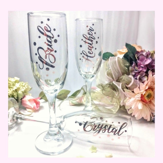 Personalized Bridesmaids Glass Champagne Flutes-Personalized in Rose Gold Il_570xn