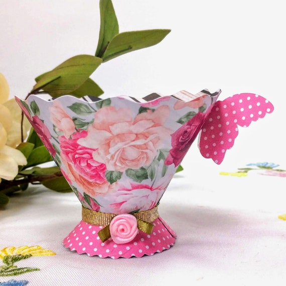 Paper Tea Cups, Tea Party Favors, Alice in Wonderland Tea Party, Butterflies and Roses Il_570xn