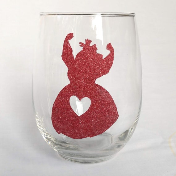 Queen of Hearts Alice in Wonderland Personalized Wine Glasses, 20 oz Stemless Wine Glasses with Red Queen Glitter Decal Il_570xn