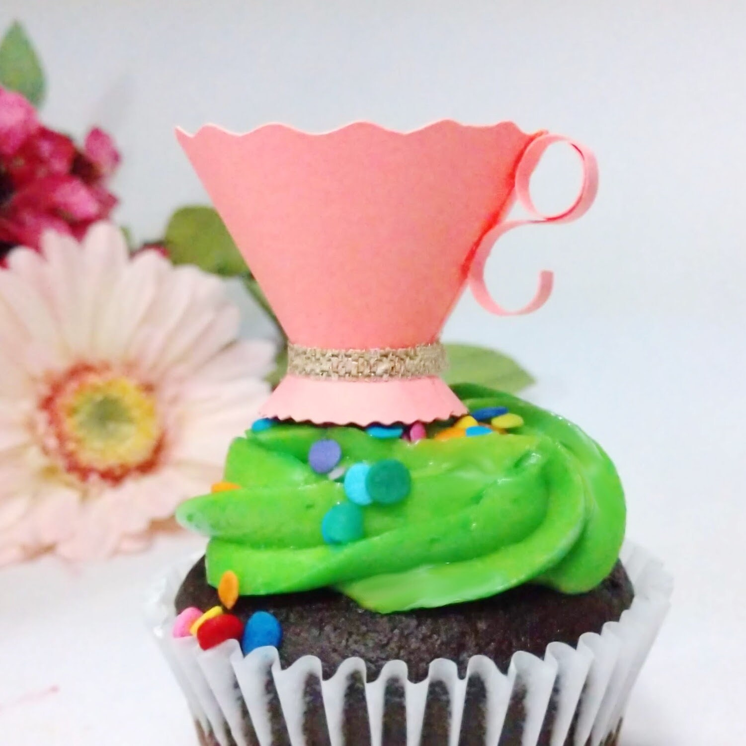 Tea Cup Cupcake Toppers Set of 6 Bright Party Color Mini Etsy