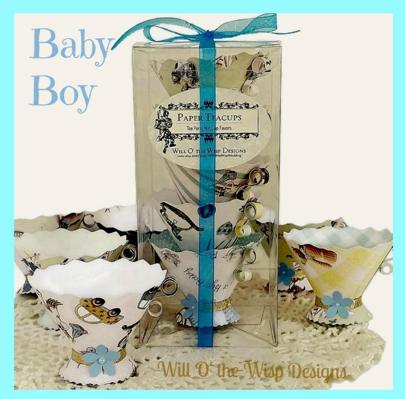 Baby Shower Paper Tea Cups, Baby Boy Shower, Set of 5 image 1