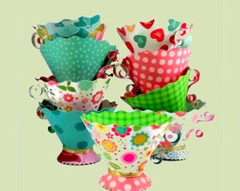 Paper Tea Cups, Alice in Wonderland, Bright, Set of 5