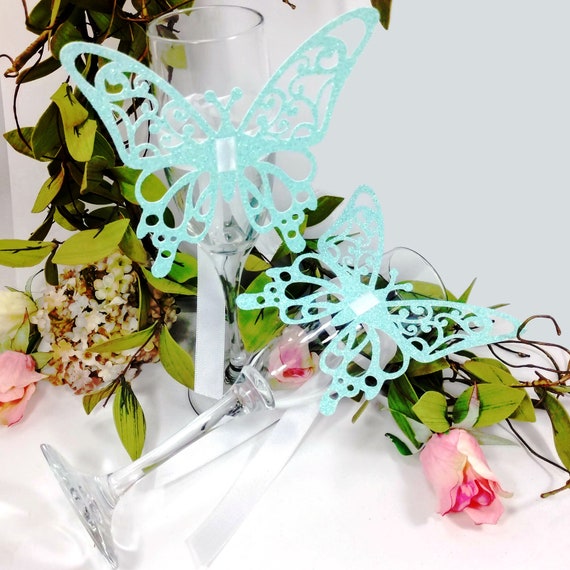 Butterfly Champagne Flute Decorations, Set of 5 Mint Il_570xn