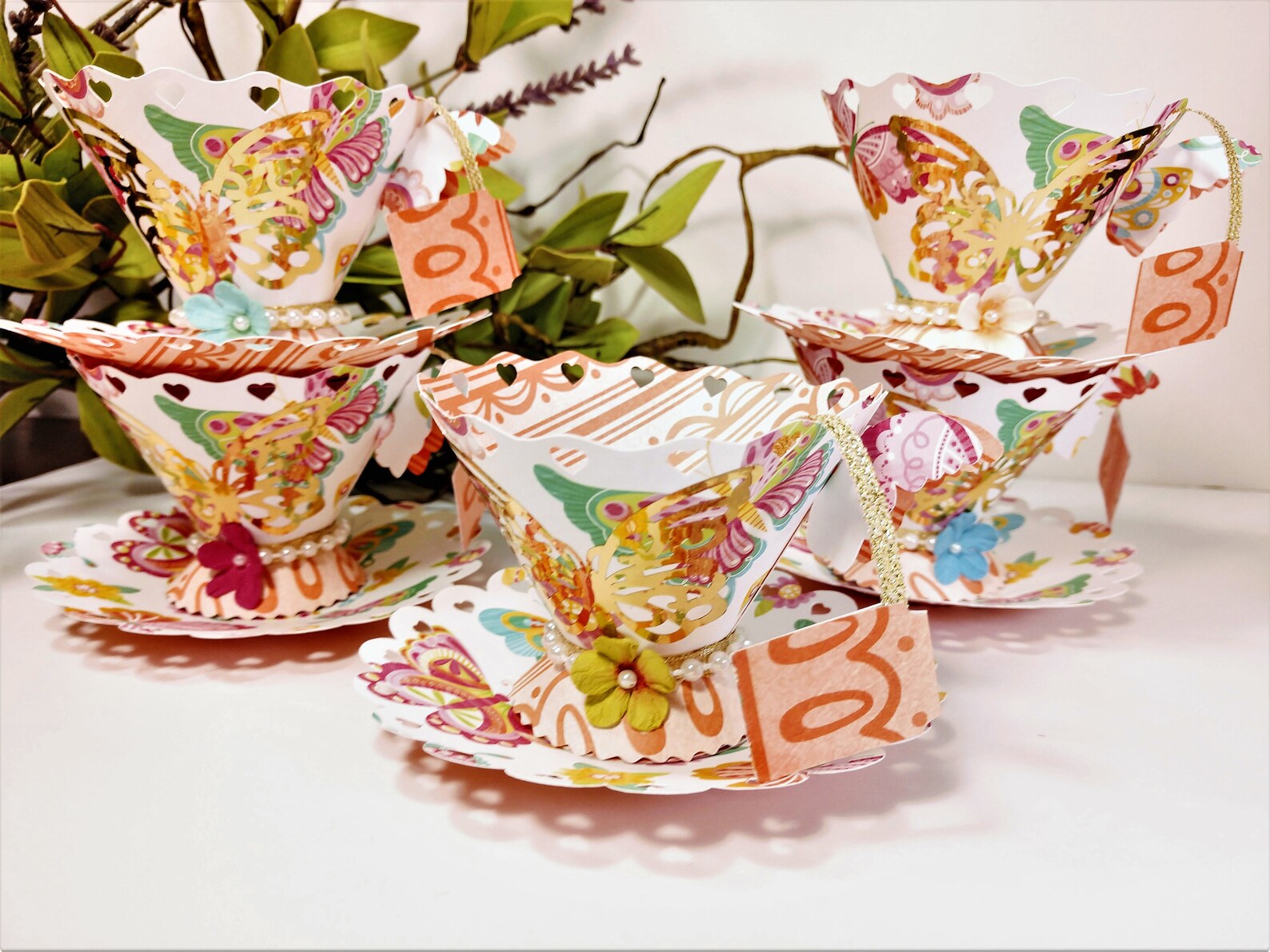 Butterfly Paper Tea Cups Set of 5 Teacups Etsy