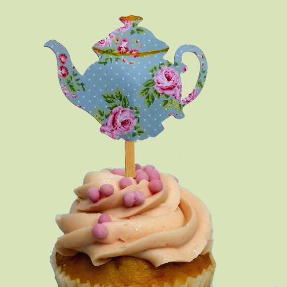 Tea Party Teapot Cupcake Toppers, High Tea or Afternoon Tea Food picks Il_570xn