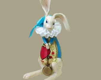 Large 16" Tall  Queen of Hearts Court Herald White Rabbit, Alice in Wonderland figurine