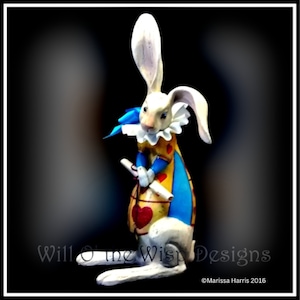 16 inch Tall Alice in Wonderland Queen of Hearts-Court Herald White Rabbit-Hand Painted-Dapper Rabbit- White Rabbit Figurine-Collector Piece