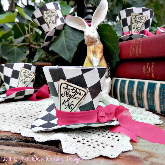 1 Checkered Mad Hatter Top Hat, Alice in Wonderland Party Favors, 3 Size Options with Customized Tag Il_570xn