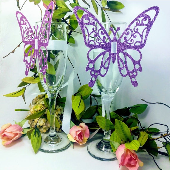 Butterfly Champagne Flute Decorations, Set of 5 Lilac Il_570xn