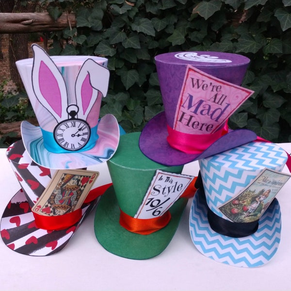 3" Alice in Wonderland Character Top Hats, Mad Hatter Hats, Party Favors-Set of 5