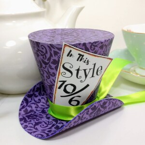 3 Mad Hatter Top Hats, Set of 5 Alice in Wonderland Tea Party Favors-Birthday party hats Showers-party decor, Cake Toppers, custom tags image 6