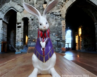 Medieval Tudor Doublet Rabbit, Renaissance Elizabethan Court Herald Rabbit, Queen of Hearts Alice in Wonderland White Rabbit, Fantasy Hare,