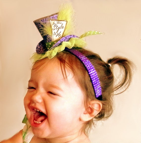 1-2.5" Mad Hatter Top Hat with a Purple Rhinestone Headband, Customize Tag Il_570xn