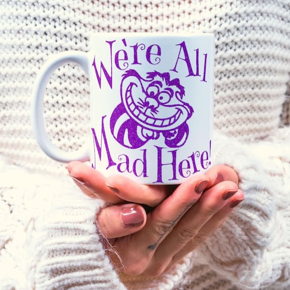 Cheshire Cat We're All Mad Here Vinyl Sticker, Alice in Wonderland Decal Il_570xn