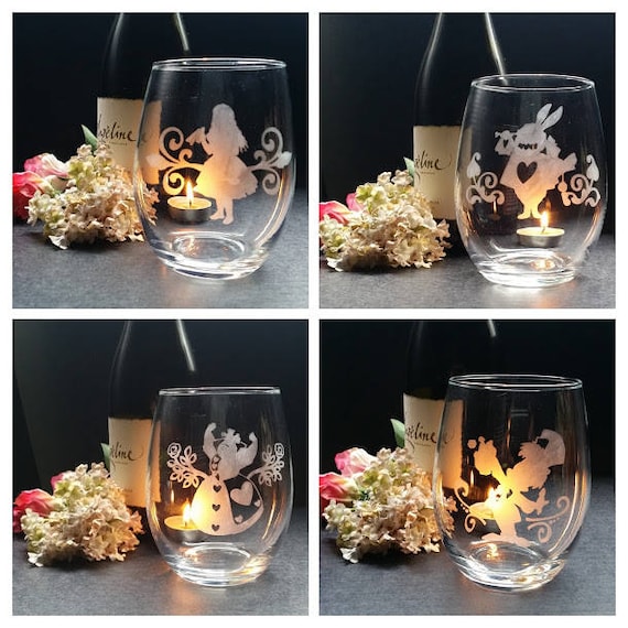 Alice in Wonderland Alice Personalized Wine Glasses, 20 oz Stemless Wine Glasses, Etched Wine Glasses, Custom Wine Glasses- Set of 4 Il_570xn
