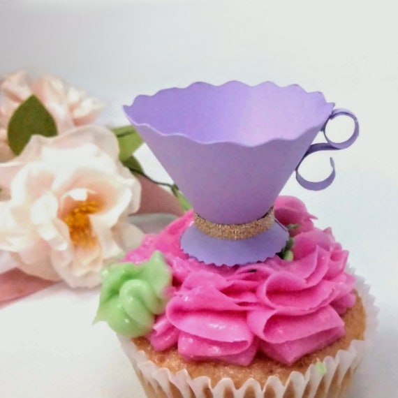 Tea Cup Cupcake Toppers, Set of 6 Pastel Mini teacups toppers Il_570xn