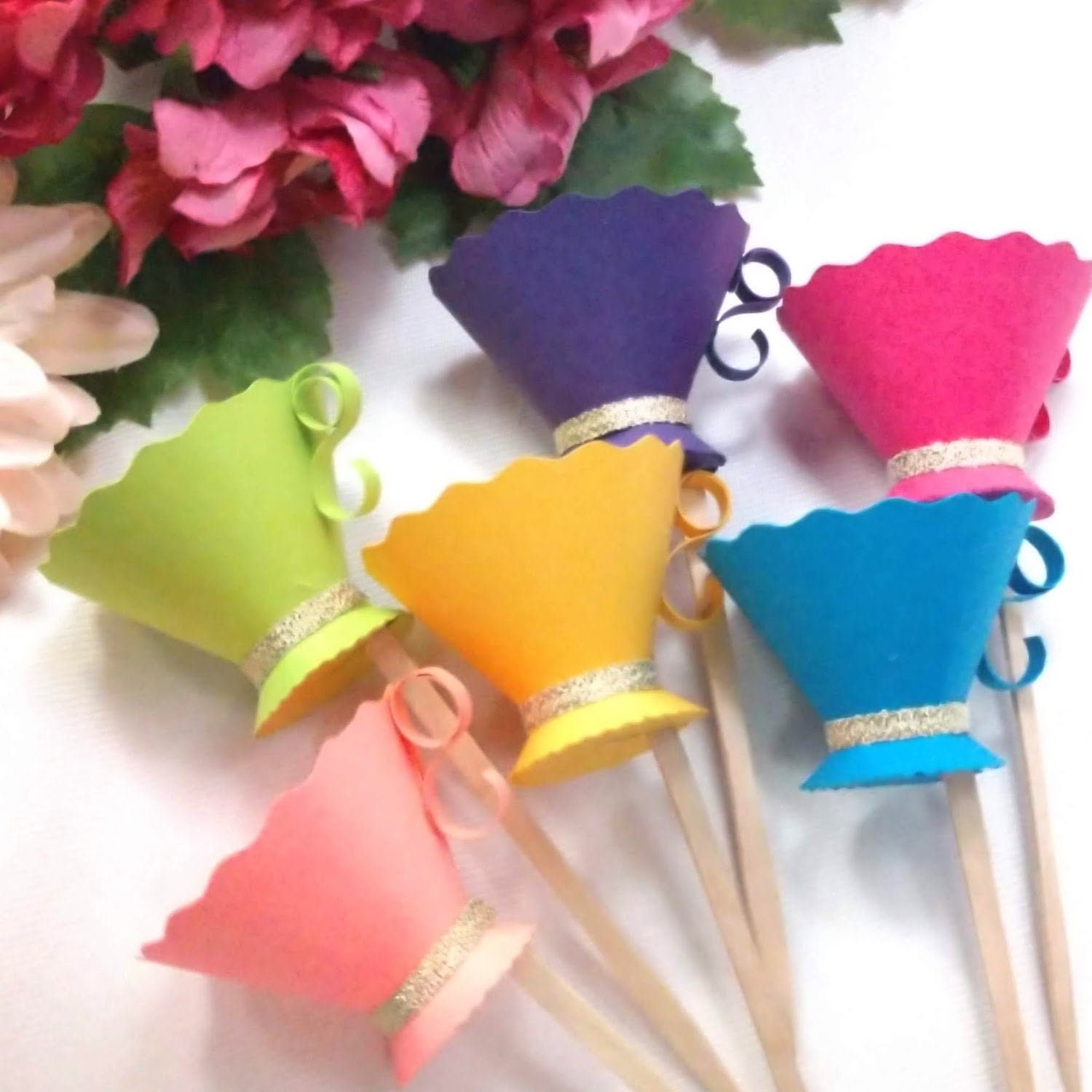 Tea Cup Cupcake Toppers Set of 6 Bright Party Color Mini Etsy