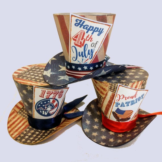 4th of July Patriotic Hat, Fourth of July Farmhouse Party Favors, Primitive Uncle Sam Hat, Americana Table Decorations, Il_570xn