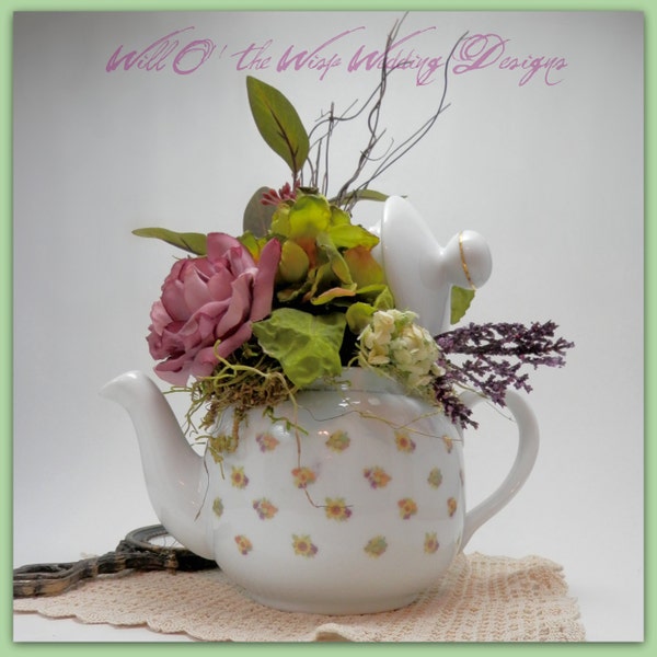 Scriptural Teapot centerpiece Wedding Tea Party Decor