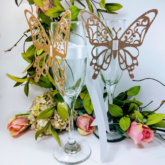 Butterfly Champagne Flute Decorations, Set of 5 Rose Gold Il_570xn