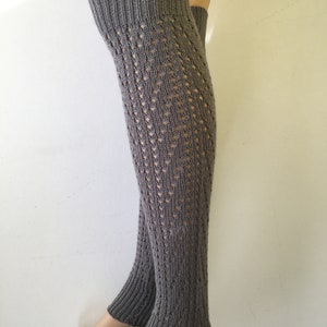 Cable Knit Long Leg warmers,Legging,Yoga,SexyLegWarmers, winter fashion, Knitted Legwarmers, Gray color. image 2