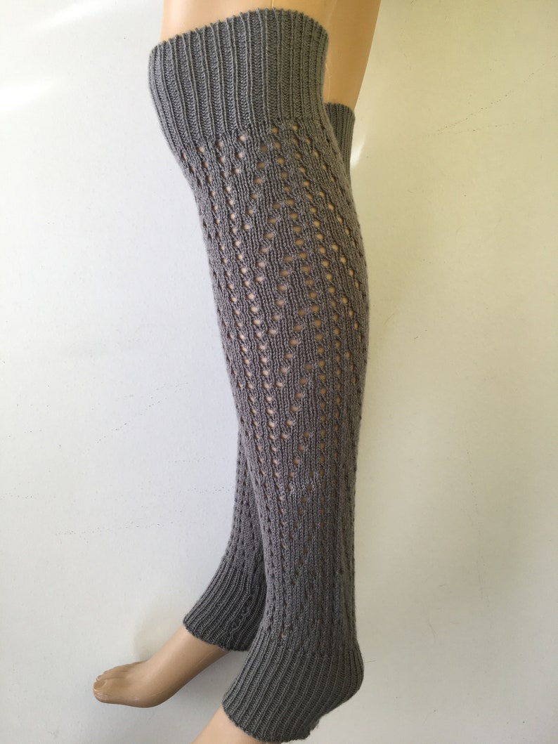 Cable Knit Long Leg warmers,Legging,Yoga,SexyLegWarmers, winter fashion, Knitted Legwarmers, Gray color. image 2