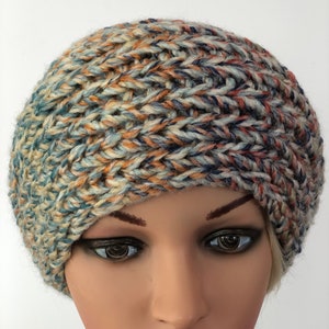 Chunky multicolor Knitted Winter Ear Warmer, Hairband Headband with button closure