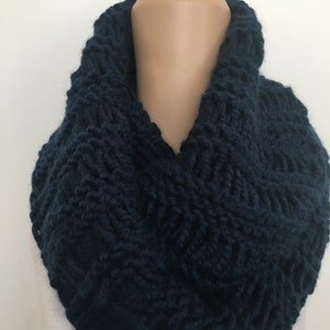 Knited Infinity scarf in Petrol Blue color, Extra Long super chunky scarf, circle Knit infinity scarf, soft and warm
