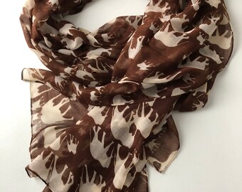 Elephant print Long Soft wrap Lady Shawl , Accessories, Silk Chiffon Scarf, Women's Fashion scarf, Brown  color scarf