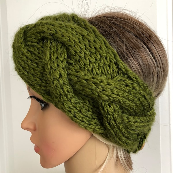 Decorative Wool Hairband in Olive