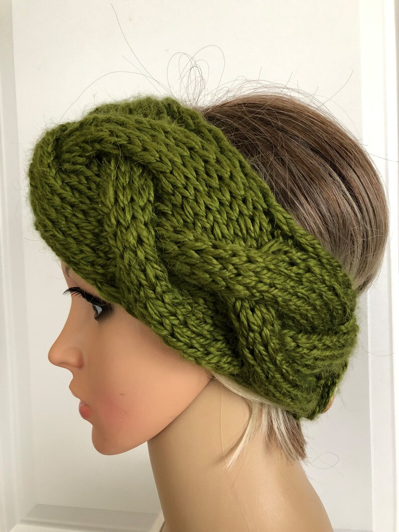 Olive color Alpaca Soft Headband , Winter Ear Warmer, Hairband, Headwrap, Accessories, Women, Winter image 1