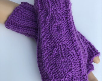 Merino wool Winter Fingerless Gloves For Girls, Women, Wrist Warmer,  Cozy, Knited Arm Warmers, Lavender color or select colors