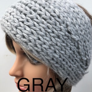 Gray color Chunky Knitted Winter Ear Warmer, Hairband Headband with button, Wool Blend or select color