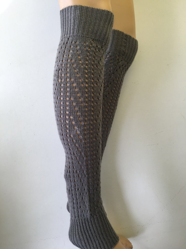 Cable Knit Long Leg warmers,Legging,Yoga,SexyLegWarmers, winter fashion, Knitted Legwarmers, Gray color. image 4