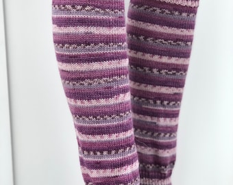 Bamboo sock, Purple Shades,Knitted Long Leg warmers,Legging,Yoga,SexyLegWarmers, winter fashion, Self-Striping socks, multicolor