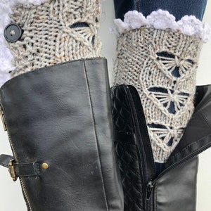 Grey Marble color Knitted Boot Toppers , Boot warmers with buttons and crochet lace, Women Boot Cuffs,  Select Color