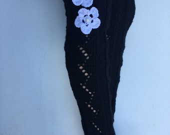 Leg Warmers with flower and crochet lace,SoftKnitted LegWarmersWomensboot cuffs, leg warmers Black  Color