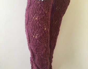 Knit Legwarmers, Leg Warmers with white flower, Leg warmers-Boot Cuffs, Women leg warmers,Dark Rose Color or Select Color