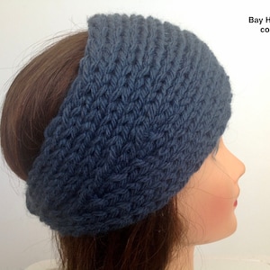 Chunky Knitted Winter Ear Warmer, Hairband Headband with button, Wool Blend Bay Harbor color or select color