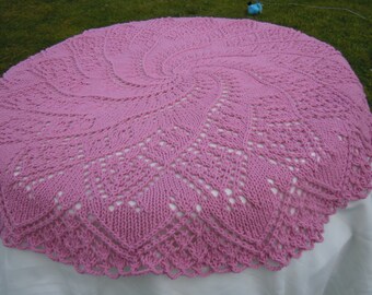 FREE SHIPPING Handmade, Knitted, Rose Color, Round Table Cloth/Doily For Home Decor