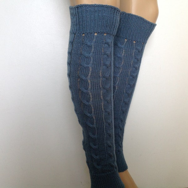 Cable Knit Long Leg warmers,Legging,Yoga,SexyLegWarmers, winter fashion, Knitted Legwarmers, Teal Lake color or select color.