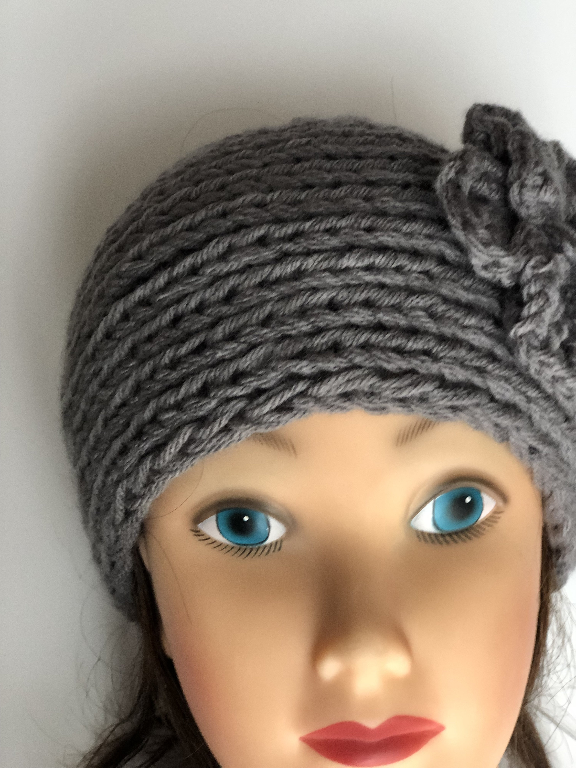 Bandeau Serre-tête Tricoté Gris - En Laine/crochet - Pour Femme (chauffe-oreilles) - Occasion