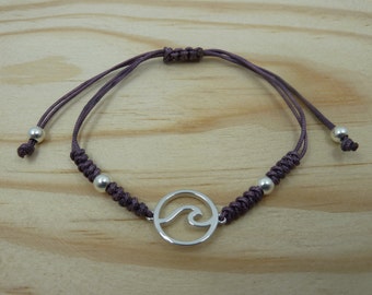 Pulsera ajustable con entrepieza Ola en Plata de Ley con nudo de serpiente