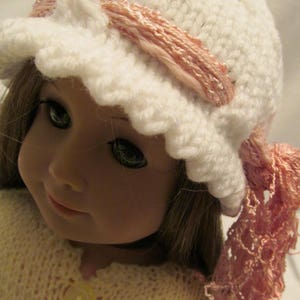 White and Pink Hat for 18&#39;&#39; Dolls , White Hat with Nubby Pink Trim, School, Casual, Play, Everyday, Church or Any Time Hat, Snug Fitting