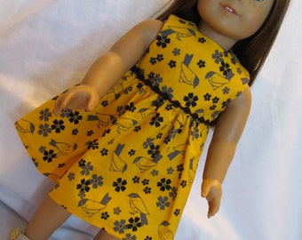 Gray Bird on a Goldenrod Background, Black Flowers, 18'' American Girl, Our Generation  or Other 18'' Dolls, Great for Every Occasion